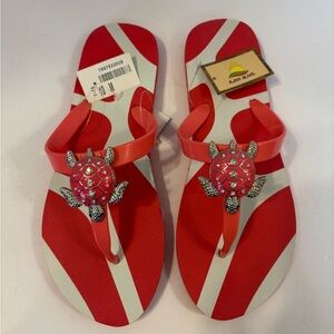 Aloha Island pink flip flops with metallic turtle size 10 NWT